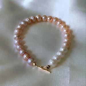Three-color freshwater pearl bracelet/Pearl bracelet with toggle/7-8mm natural freshwater pearl bracelet/Gift for her/Mother's day gift