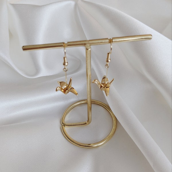 Golden Origami Crane Earrings/Crane Earrings/Origami Crane Dangle Earrings
