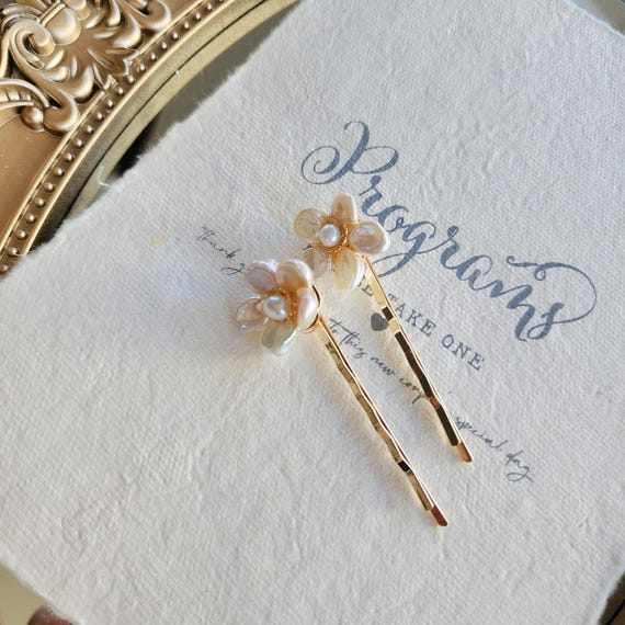 Pearl Flower Hair Pin, Handmade Freshwater Pearl Hair Clip