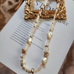 Natural baroque freshwater pearl necklace/Keshi pearl necklace/Petal pearl necklace/Modern pearls/mixed pearl necklace/crystal and pearls
