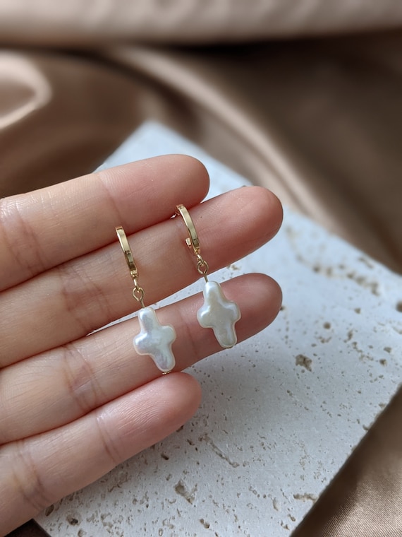 Pearl shop cross earrings