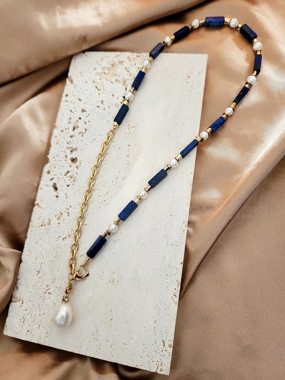 Lapis lazuli and pearl hotsell necklace
