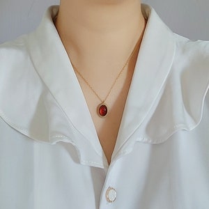 carnelian pendant necklace, red necklace, red pendant on a 14k chain, stainless steel, tarnish resistant, vintage style, red carnelian