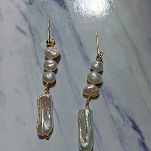 Freshwater Baroque Pearl Earrings/ Baroque Pearl Dangle Earrings/ Long ...