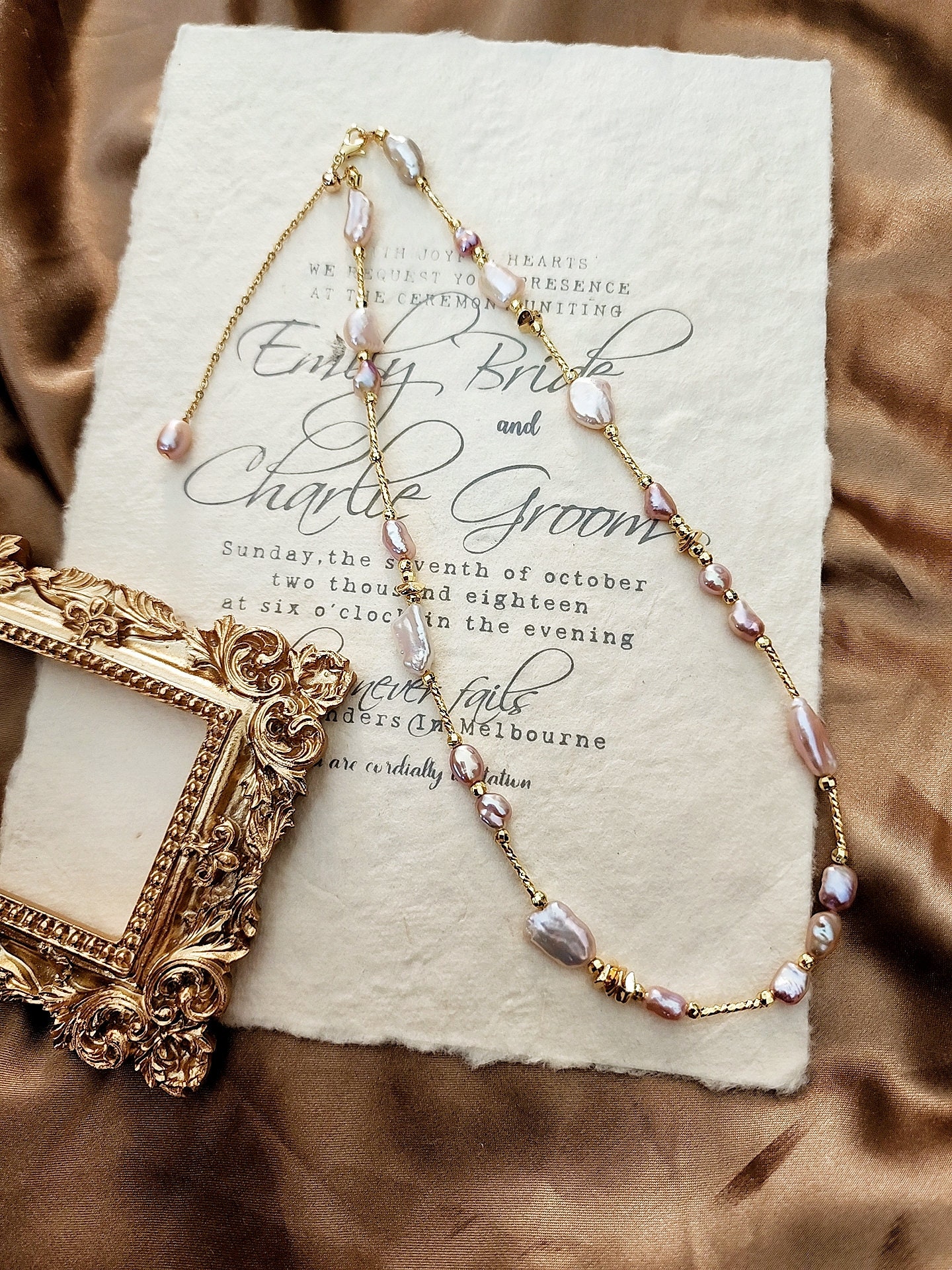 Pink Baroque Pearl Necklace, Pink Keshi Pearls, Pink and
