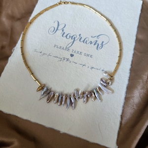 18k gold multicolor freshwater Biwa pearl necklace/Gray and purple stick pearl necklace/Freshwater keshi pearls/tarnish-resistant