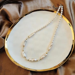 Freshwater pearl collar necklace, Biwa pearl necklace, Biwa pearl and seed pearl necklace, Handmade freshwater choker necklace