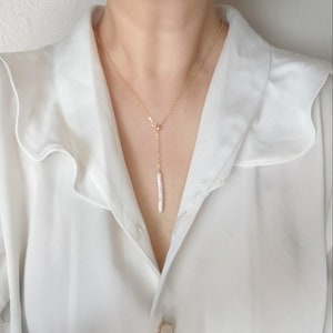 Stick pearl Y necklace, Biwa stick pearl necklace, Long stick pearl lariat necklace, Pearl drop necklace, minimalist pearl necklace