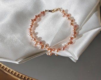 Pink freshwater pearl bracelet/Rice-shaped pearl bracelet/Pearl beaded bracelet/Wedding pearl bracelet/Mother's day gift/Birthday gift