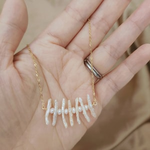 Thin stick freshwater Biwa Pearl Bar Necklace on 316L 18k gold titanium steel chain