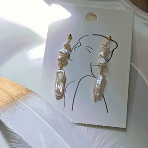 Freshwater baroque pearl earrings/ Baroque pearl dangle earrings/ Long dangle biwa pearl earrings/ Pearl drop earrings