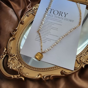 pearl chain necklace/Freshwater pearl 18k paperclip chain and a square pendant/Half pearl half chain necklace/Baroque pearl