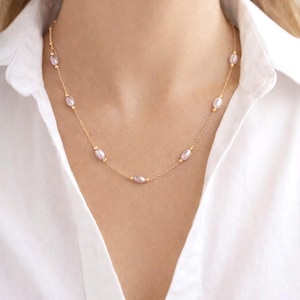 Collier de perles d'eau douce rose lavande - chaîne en or délicate, cadeau de fête des mères