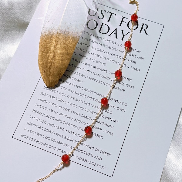 Carnelian station bracelet/anklet on 14k gold chain, Red gemstone station bracelet/anklet, Carnelian jewelry, Carnelian beaded bracelet