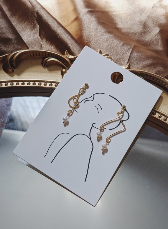 ピアス Drip Note Earrings Trapezoid Earring Post Pave CZ, Real Gold Plated, S925