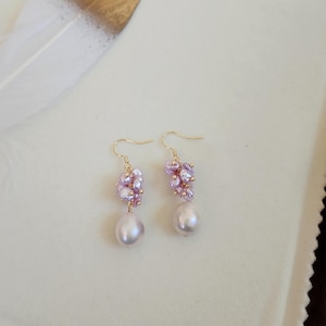 Lavender Pearl Drop Earrings: Handmade Freshwater Pearls, Silver Hoops