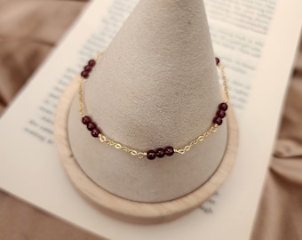 Red garnet station bracelet/anklet, garnet bead bracelet, red minimalist bracelet, garnet gemstone bracelet, garnet jewelry, garnet anklet