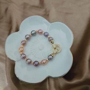 Big baroque multicolor pearl bracelet and a micro zircon inlaid circle clasp, Edison pearl bracelet, Freshwater pearl bracelet, Handmade
