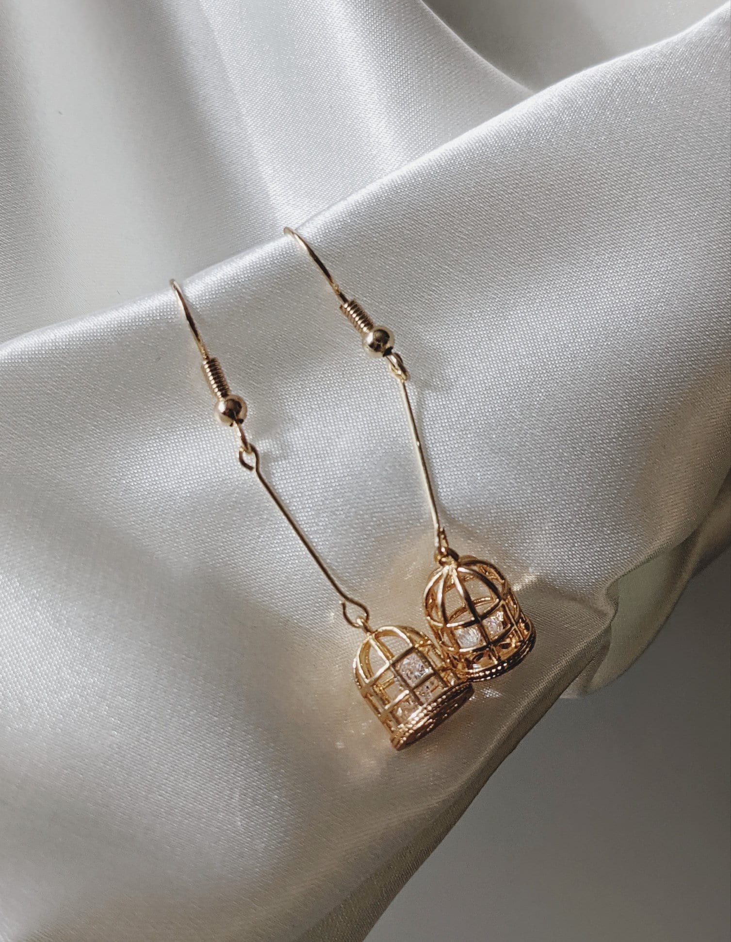 Golden Bird Cage Earrings/bird Lover Gift/bird Cage Dangle Etsy