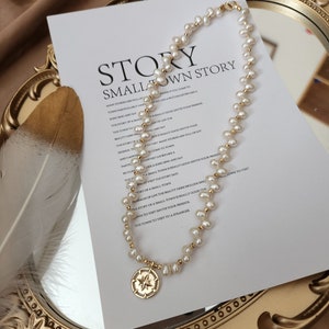 Freshwater pearl and coin pendant necklace, Freshwater pearl choker, Pearl necklace, Tiny pearl necklace, Coin pendant, Summer necklace