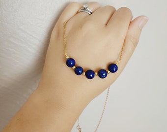 Lapis lazuli smile necklace on 18k gold chain, Blue gemstone bar necklace, lapis jewelry, Handmade lapis lazuli necklace