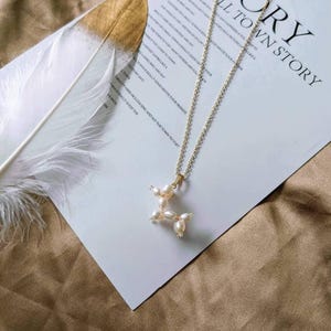 Pearl Poodle Necklace, Freshwater Pearls, Delicate Dog Pendant (17")