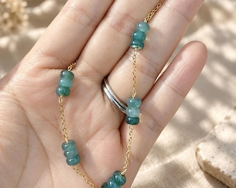 Blue Jade Bracelet, Jadeite Beads on 18k Gold PVD Chain