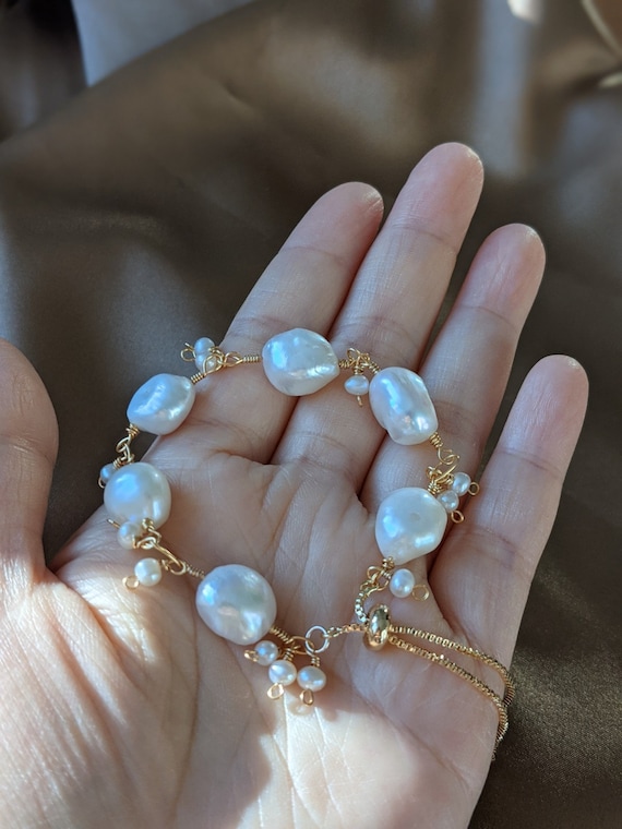 Genuine Freshwater Baroque Pearls Long Gold Plated Adjustable Bracelet |  eBay