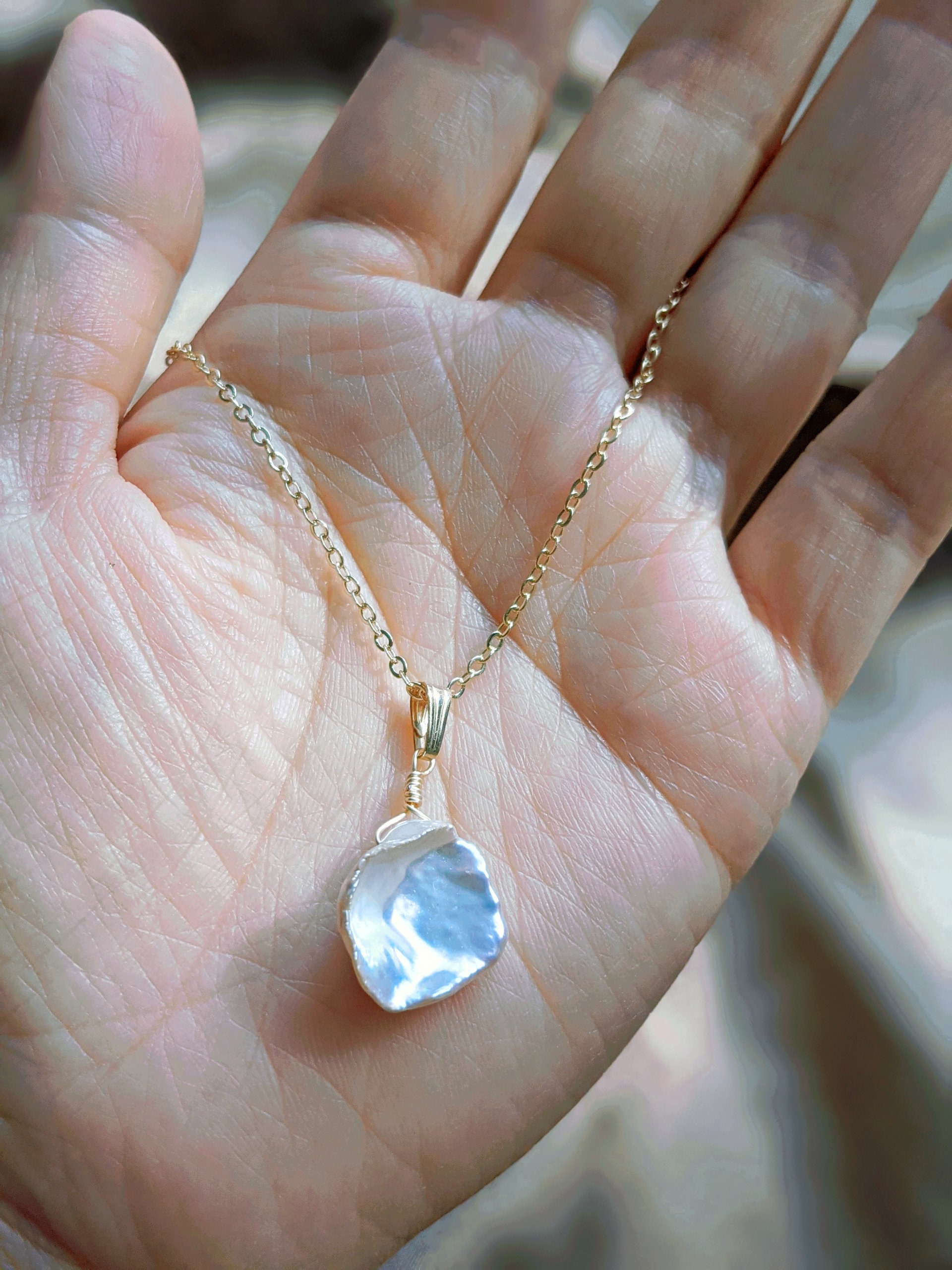 Petal Pearl Necklace 18k Gold Keshi Pearl Pendant Baroque Etsy