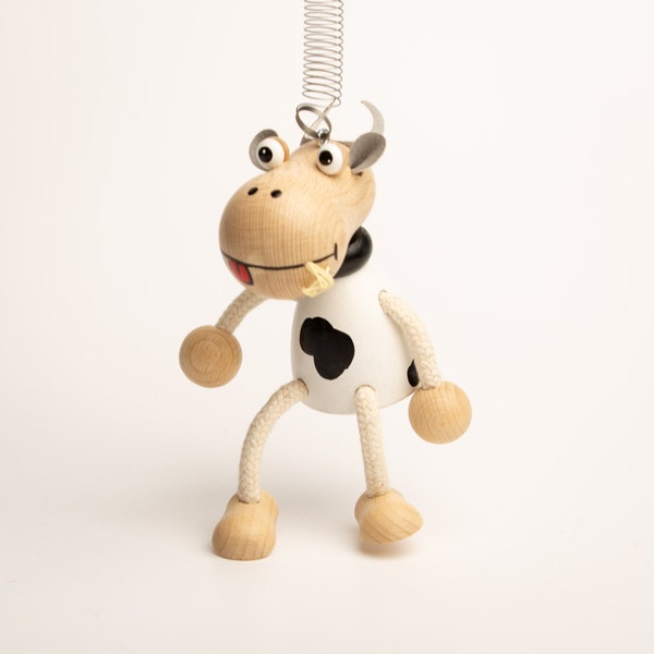 Schwingfigur, Schwingpuppe Kuh zum Aufhängen aus Holz