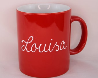 Mug with name, personalized mug in red 275 ml straight