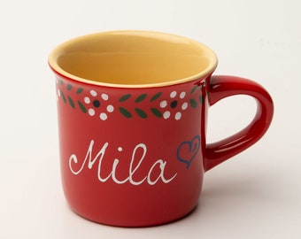 Children's mug, small mug with name, red, approx. 125 ml with custom inscription