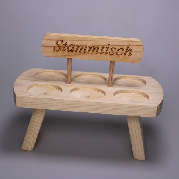 Schnapps regulars' table made of wood with space for six pins