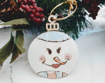 Snow Woman Wood Holiday Ornament (wood burned, hand painted, Christmas)