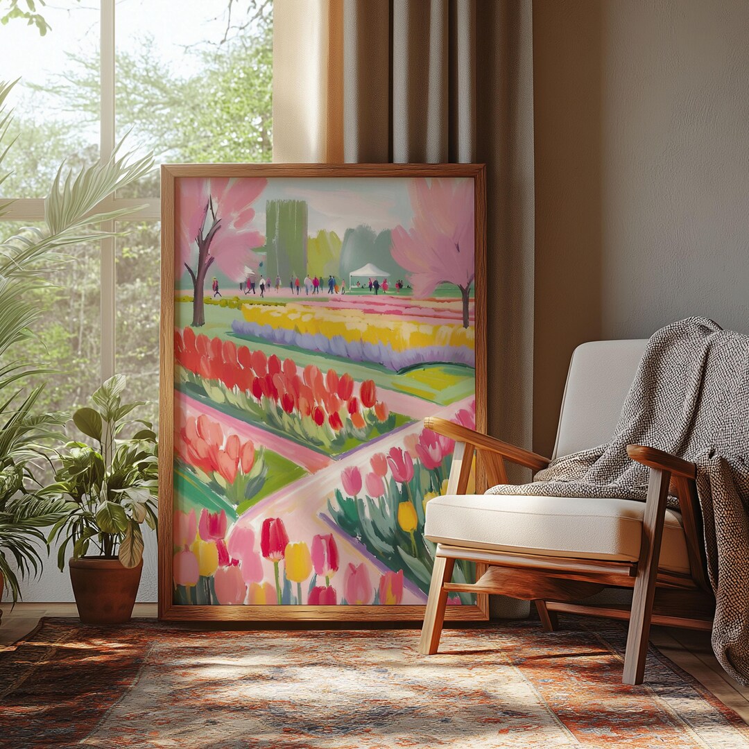 Netherlands Tulip Field Art Print, Colorful Summer Travel Poster ...