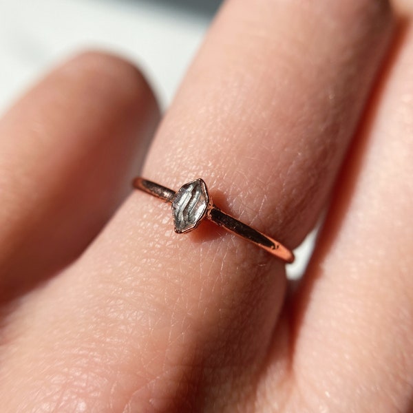 Herkimer diamond handmade ring | Clear Quartz personalised gift | gold silver | Dainty minimalist style  | April birthstone | Custom made
