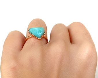 Unique mint blue stone copper electroformed ring | OOAK simple & elegant ring | Ready to ship in size US 6