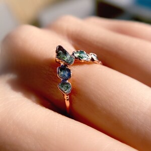 Moss agate handmade ring for her alternative engagement ring wedding band for women gemstone chevron v shape statement ring minimalist image 2