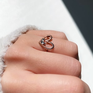 Unieke hartvormige herkimer diamanten ring | herkimer ring voor haar | April geboortesteen ring | elektrogevormde handgemaakte koperen ring | maat US5,25