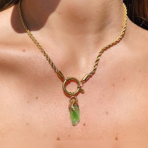 Handmade Electroformed Green Cat Eye Necklace: 24K Gold Plated