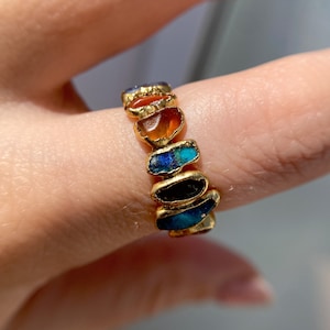 Rainbow ring | multicoloured gemstones handmade ring | full eternity ring | full eternity wedding band | raw gemstone jewelry| pride ring