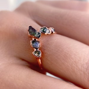 Moss agate handmade ring for her alternative engagement ring wedding band for women gemstone chevron v shape statement ring minimalist image 1