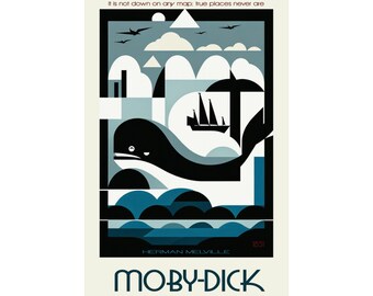 Moby Dick Art Deco Poster