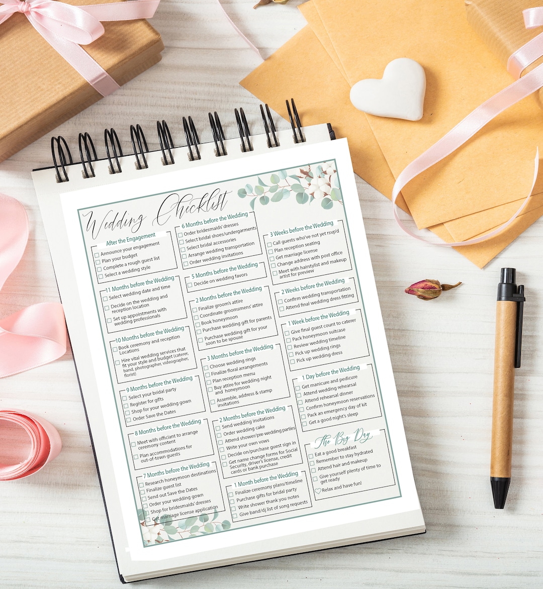 Printable Wedding Checklist From Engagement to the Wedding Day - Etsy