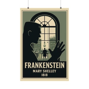 Vintage Frankenstein Poster Mary Shelley 1818,  Gothic Literature Wall Art, Retro Book Cover Print, Classic Horror Decor, Literary Gift