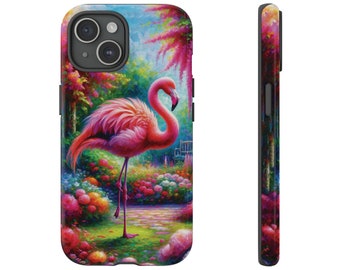Whimsical Pink Flamingo Phone Case for iPhone 15