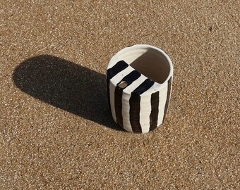 striped handmade ceramic cup | sippy cups | lidless keep cup | minimal monochrome aesthetic travel tumblr