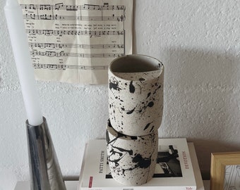 splatter style handmade ceramic cup | sippy cups | lidless keep cup | minimal monochrome aesthetic pottery travel tumblr