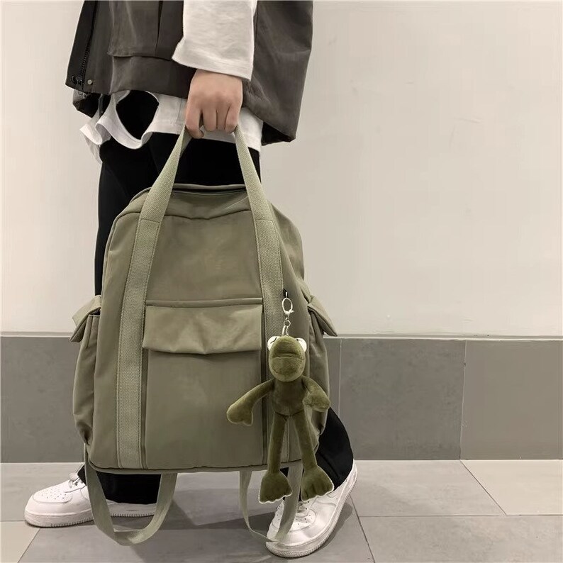 Big Green Backpack Student School Backpack Brown Laptop Etsy