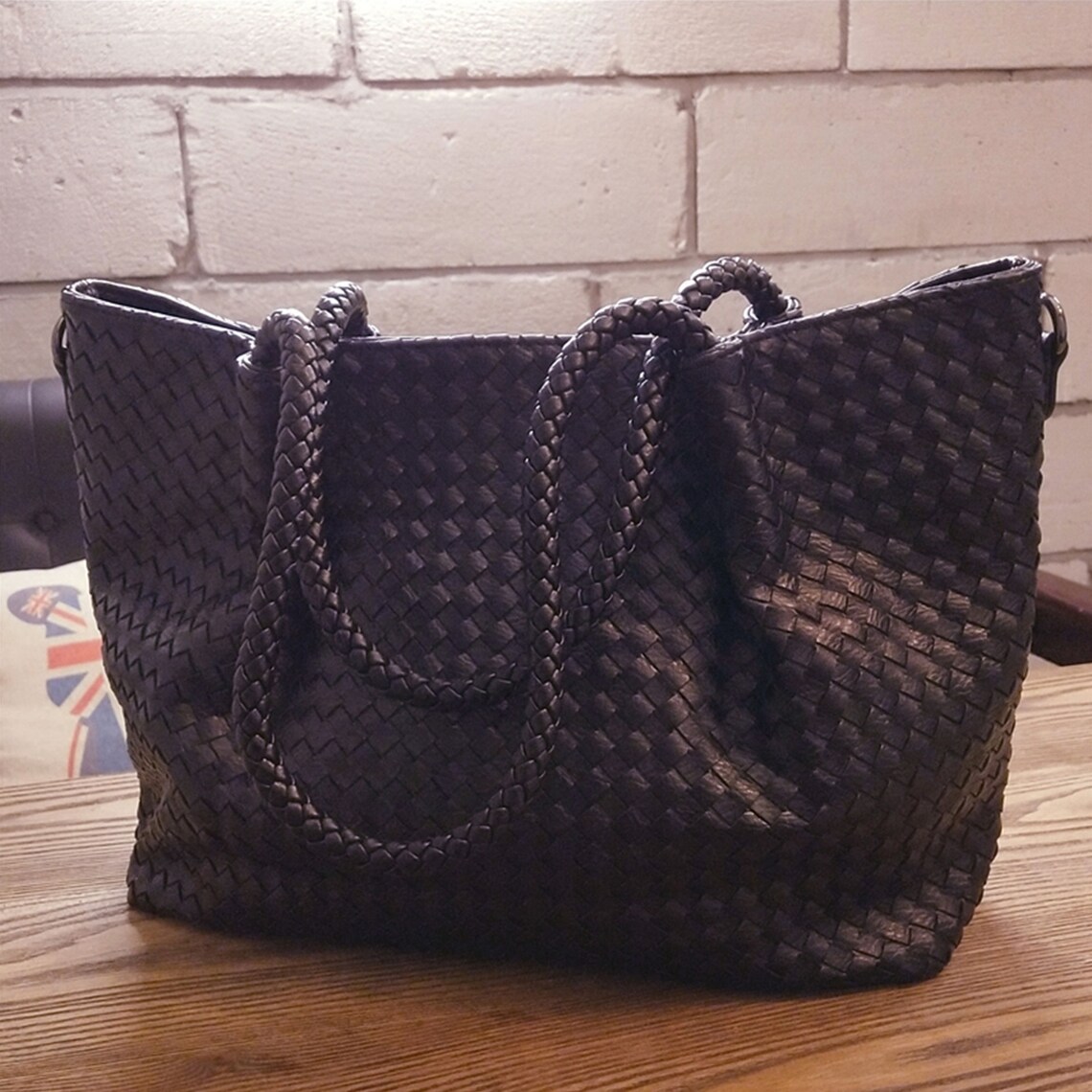 Black Woven Artificial Leather Diagonal Handbag/ Large - Etsy